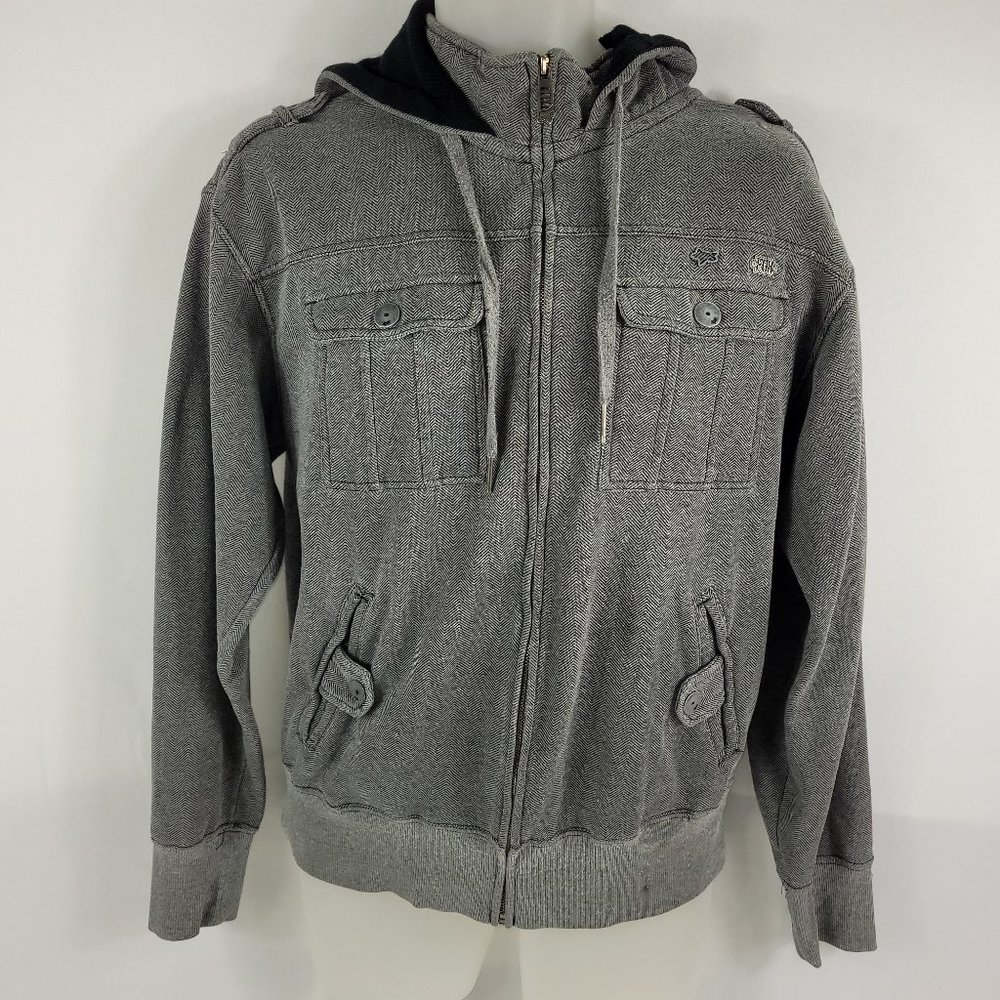 Fox Racing Hoodie Full Zip Sweatshirt Jacket Grey Herringbone Sweatshirt Mens M